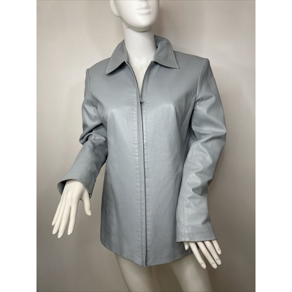 Liz Claiborne Women’s  Blazer Leather Light Blue Size 8, Career, Vintage Zip